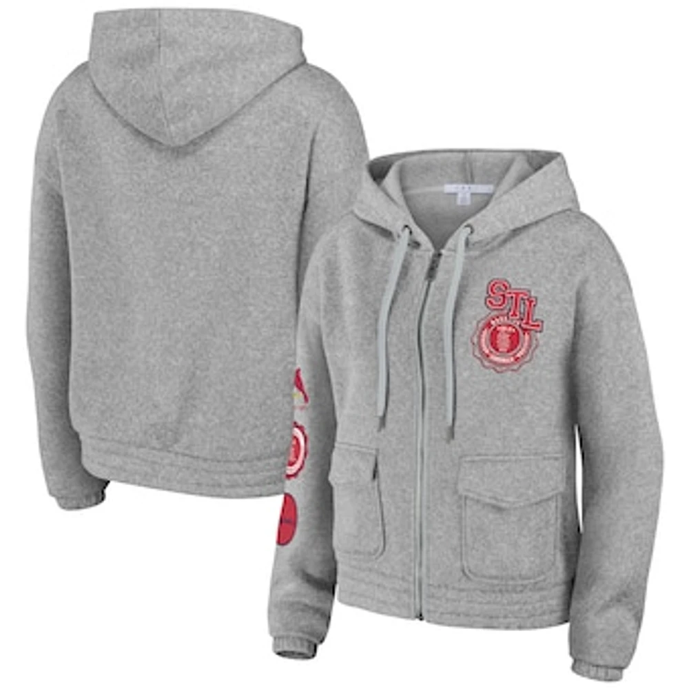 Women's WEAR by Erin Andrews Gray St. Louis Cardinals Full-Zip Hoodie