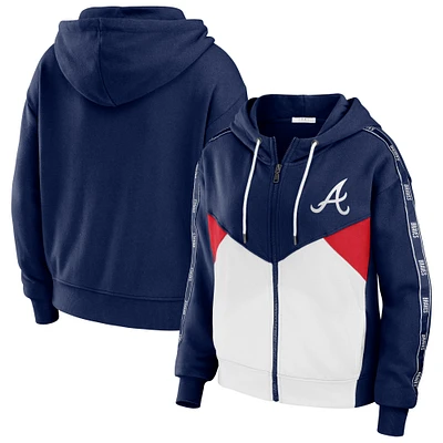 Women's WEAR by Erin Andrews Navy/White Atlanta Braves  Color Block Full-Zip Hoodie