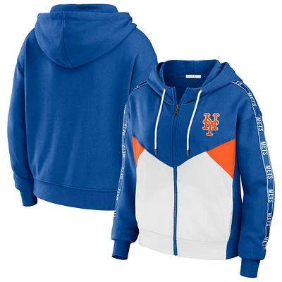 Women's WEAR by Erin Andrews Royal/White New York Mets  Color Block Full-Zip Hoodie