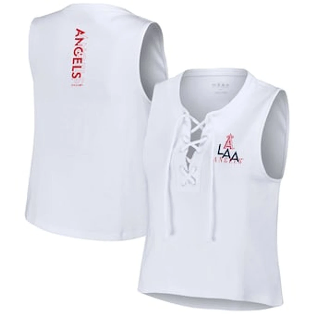 Women's WEAR by Erin Andrews White Los Angeles Angels Lace-Up Tank Top