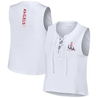 Women's WEAR by Erin Andrews White Los Angeles Angels Lace-Up Tank Top