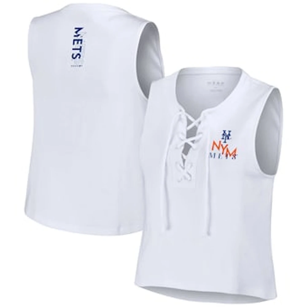 Women's WEAR by Erin Andrews White New York Mets Lace-Up Tank Top