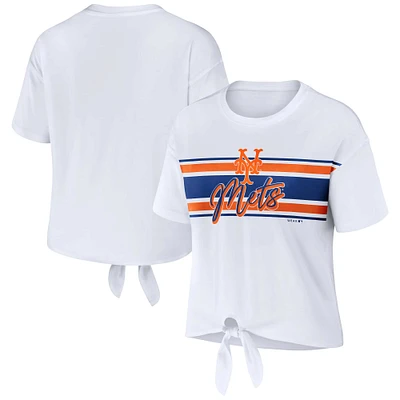 Women's WEAR by Erin Andrews White New York Mets Front Tie T-Shirt