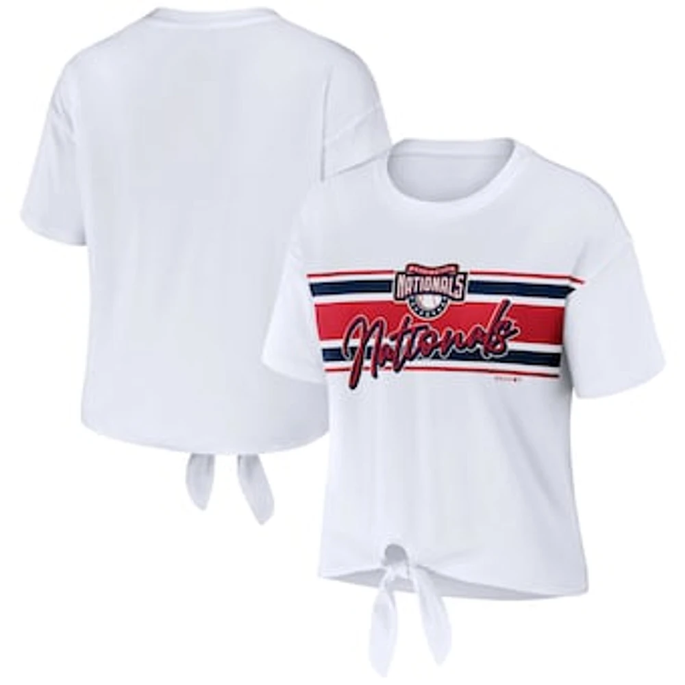 Women's WEAR by Erin Andrews White Washington Nationals Front Tie T-Shirt