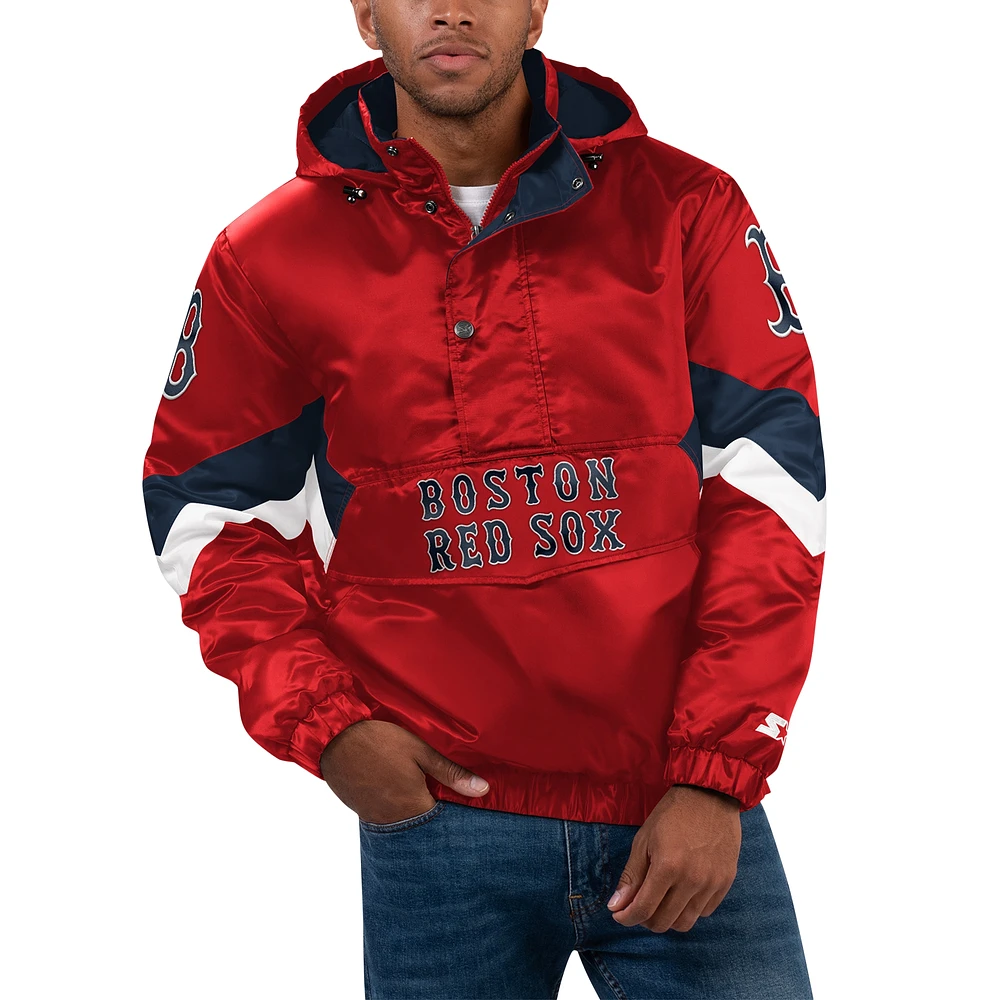 Men's Starter Black Boston Red Sox Force Play II Half-Zip Hooded Jacket