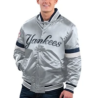 Men's Starter Gray New York Yankees Home Game Satin Full-Snap Varsity Jacket