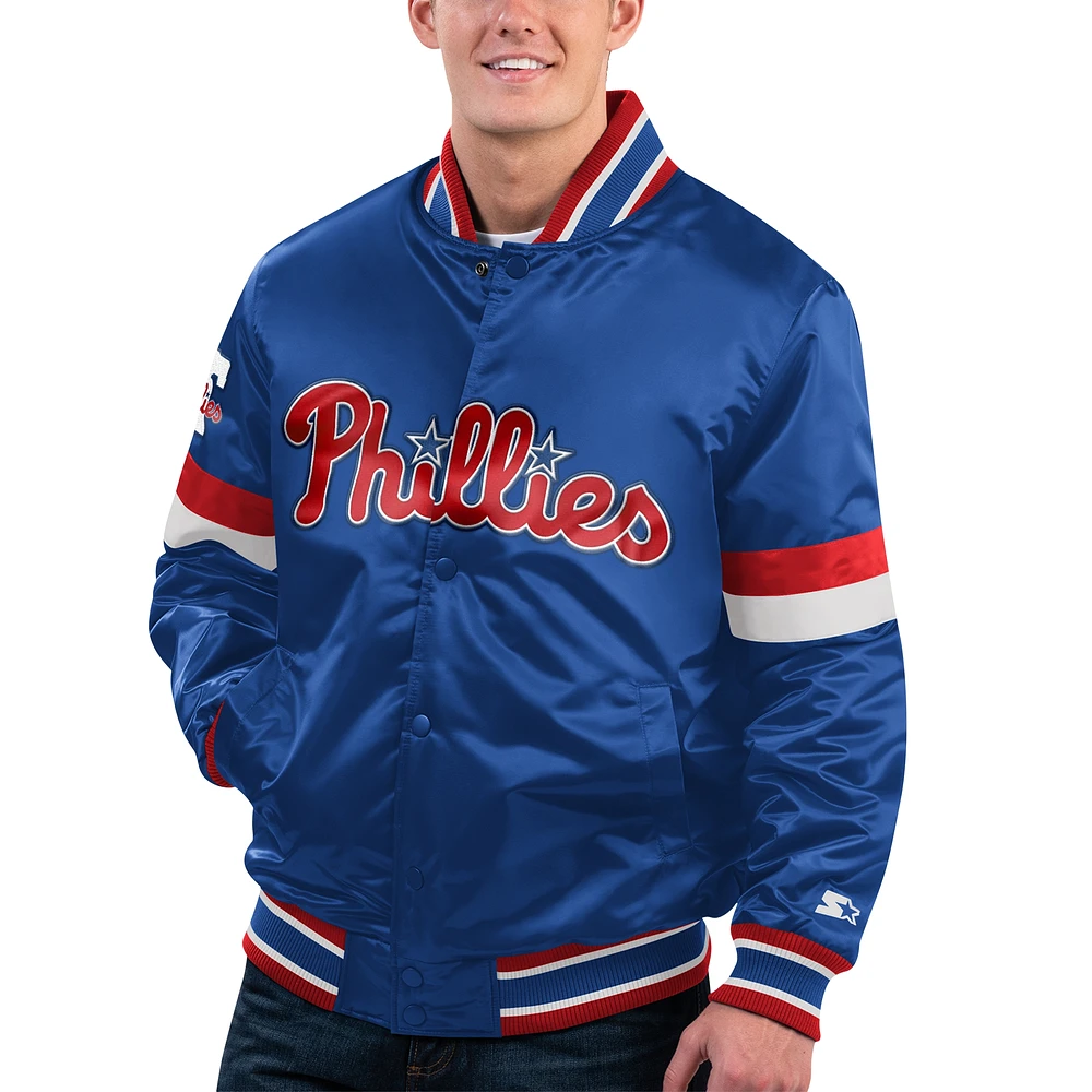 Men's Starter Royal Philadelphia Phillies Home Game Satin Full-Snap Varsity Jacket