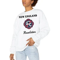Women's Gameday Couture  White New England Revolution Premium Fleece Drop Shoulder Pullover Sweatshirt