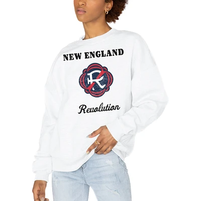 Women's Gameday Couture  White New England Revolution Premium Fleece Drop Shoulder Pullover Sweatshirt