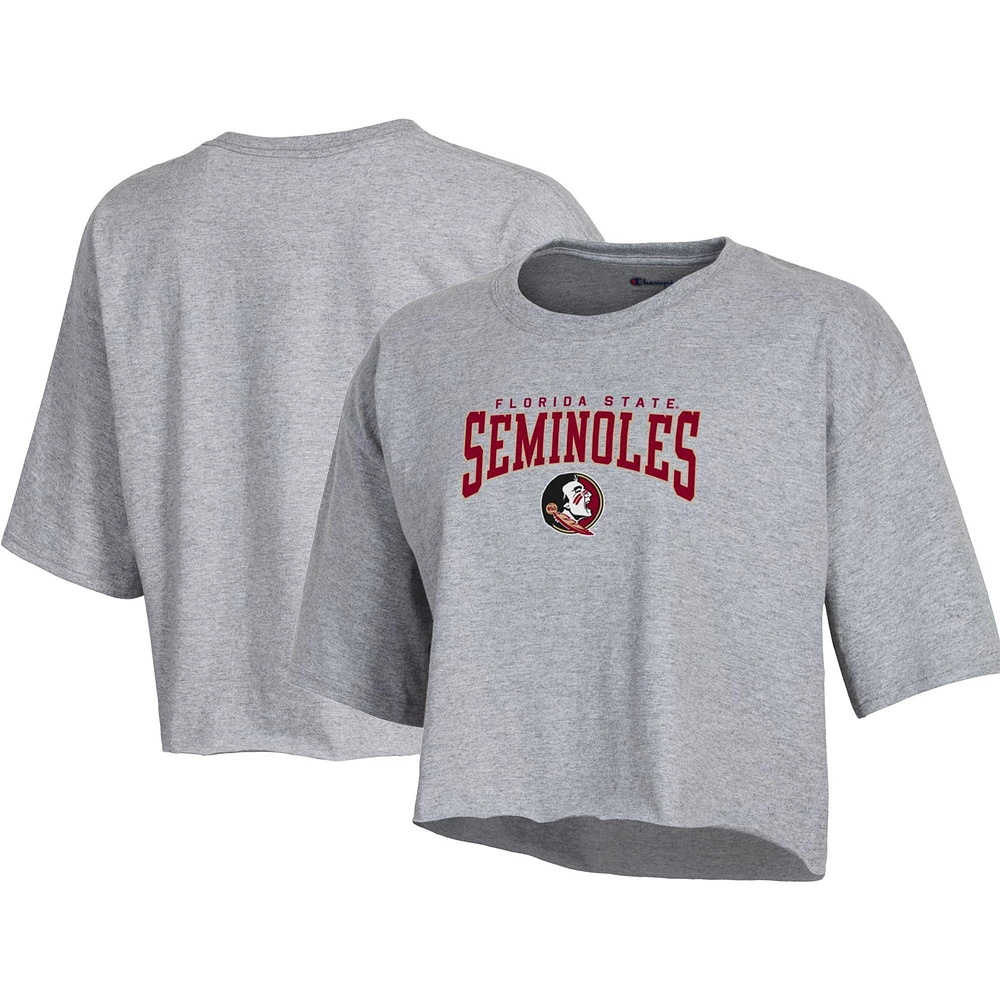 Women's Champion Heather Gray Florida State Seminoles Boyfriend Cropped T-Shirt