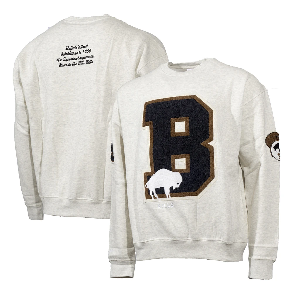 Men's Mitchell & Ness Oatmeal Buffalo Bills Varsity Oversized Pullover Sweatshirt