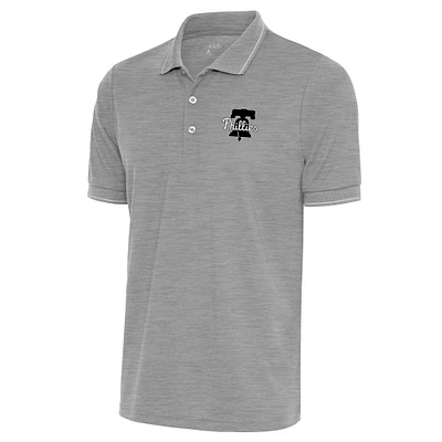 Men's Antigua Heather Gray Philadelphia Phillies Metallic Affluent Polo
