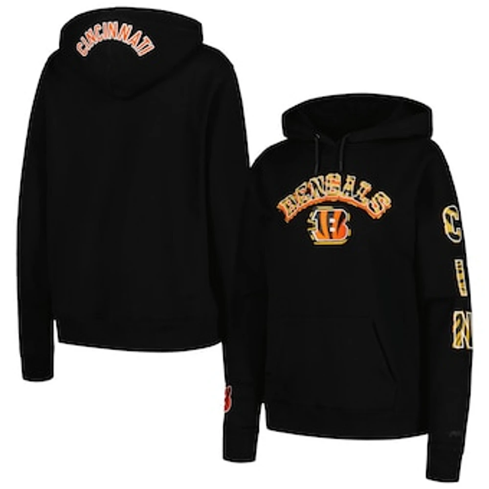 Women's Pro Standard Black Cincinnati Bengals Animal Print Fleece Pullover Hoodie