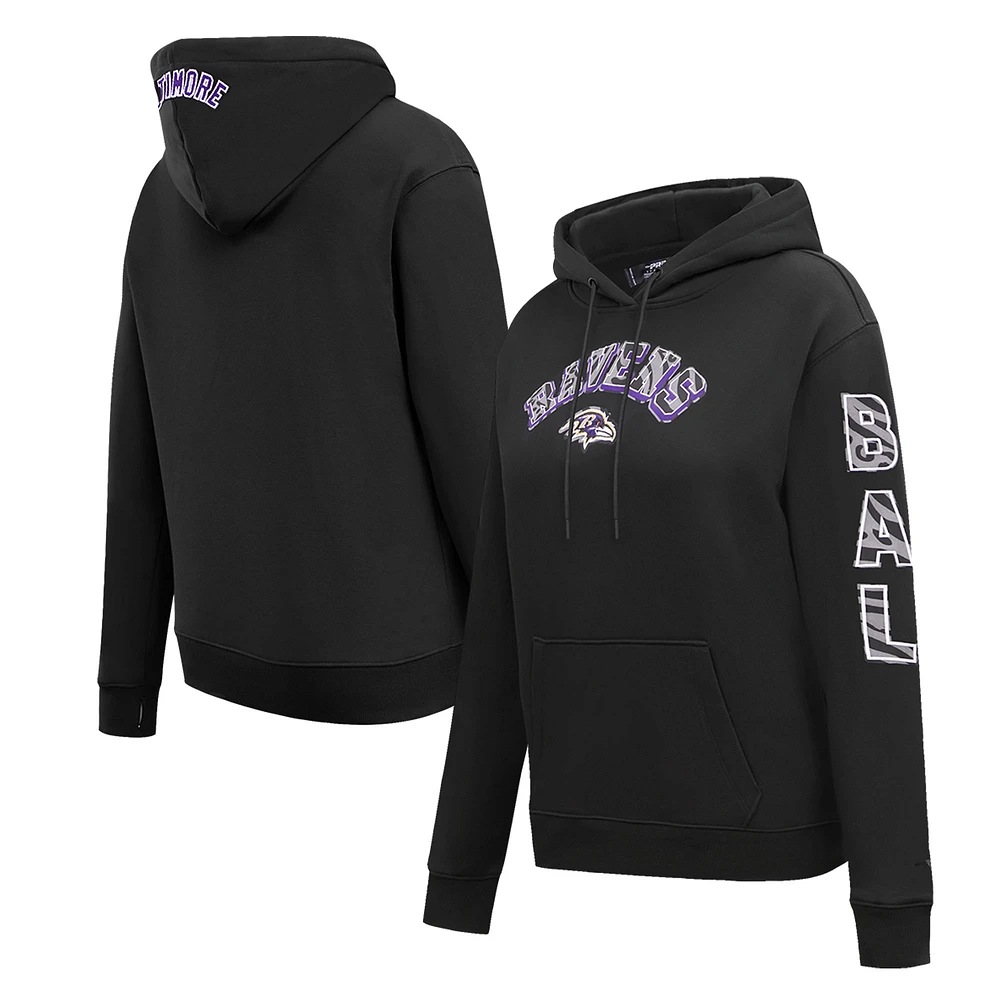 Women's Pro Standard Black Baltimore Ravens Animal Print Fleece Pullover Hoodie