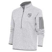 Women's Antigua  Heather Gray Milwaukee Brewers Brushed Metallic Fortune Half-Zip Pullover Jacket