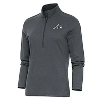 Women's Antigua  Heather Charcoal Atlanta Braves Brushed Metallic Epic Half-Zip Pullover Top
