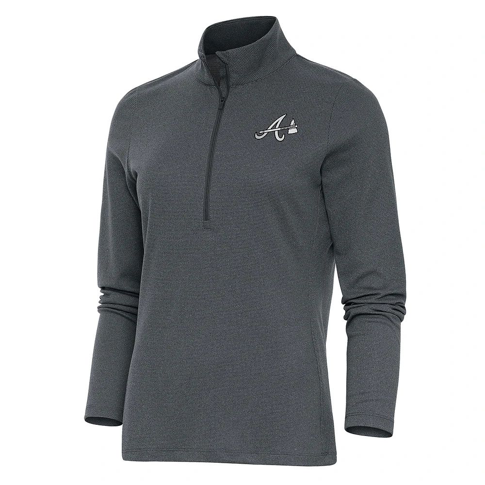 Women's Antigua Heather Charcoal Atlanta Braves Brushed Metallic Epic Half-Zip Pullover Top