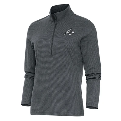 Women's Antigua  Heather Charcoal Atlanta Braves Brushed Metallic Epic Half-Zip Pullover Top