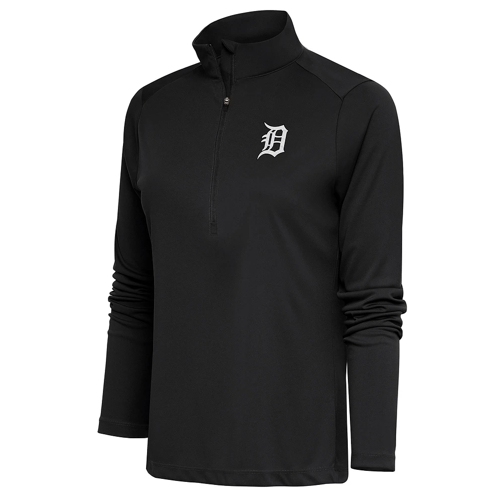 Women's Antigua Gray Detroit Tigers Brushed Metallic Tribute Half-Zip Pullover Top