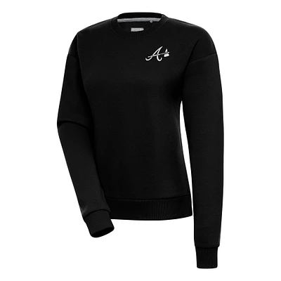 Women's Antigua  Black Atlanta Braves Brushed Metallic Victory Pullover Sweatshirt