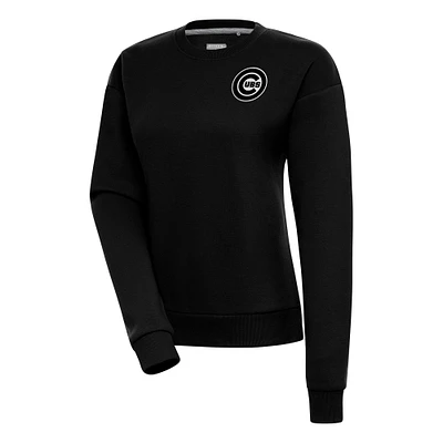 Women's Antigua  Black Chicago Cubs Brushed Metallic Victory Pullover Sweatshirt