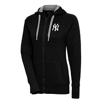 Women's Antigua  Black New York Yankees Brushed Metallic Victory Full-Zip Hoodie
