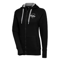 Women's Antigua  Black Philadelphia Phillies Brushed Metallic Victory Full-Zip Hoodie