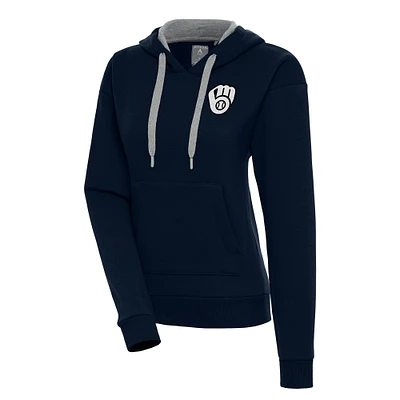 Women's Antigua  Navy Milwaukee Brewers Brushed Metallic Victory Pullover Hoodie