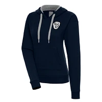 Women's Antigua  Navy Milwaukee Brewers Brushed Metallic Victory Pullover Hoodie