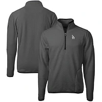 Men's Cutter & Buck  Gray Los Angeles Dodgers Cascade Eco Sherpa Fleece Quarter-Zip Pullover Jacket