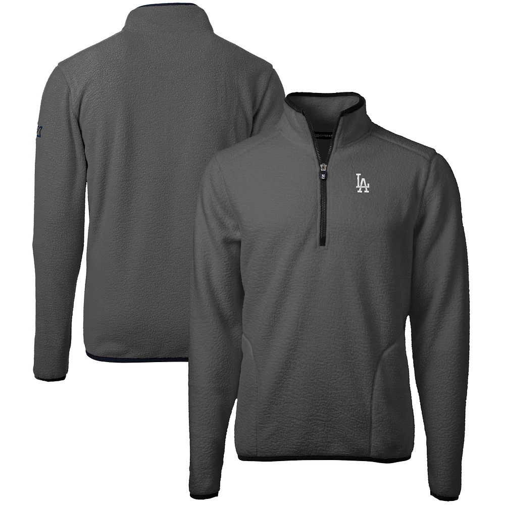 Men's Cutter & Buck Gray Los Angeles Dodgers Cascade Eco Sherpa Fleece Quarter-Zip Pullover Jacket