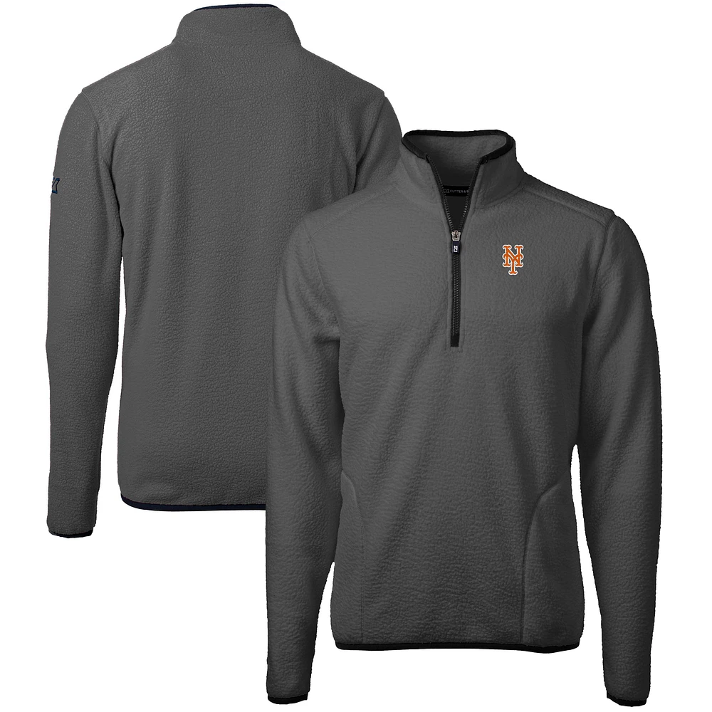 Men's Cutter & Buck Gray New York Mets Cascade Eco Sherpa Fleece Quarter-Zip Pullover Jacket