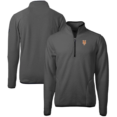 Men's Cutter & Buck  Gray New York Mets Cascade Eco Sherpa Fleece Quarter-Zip Pullover Jacket