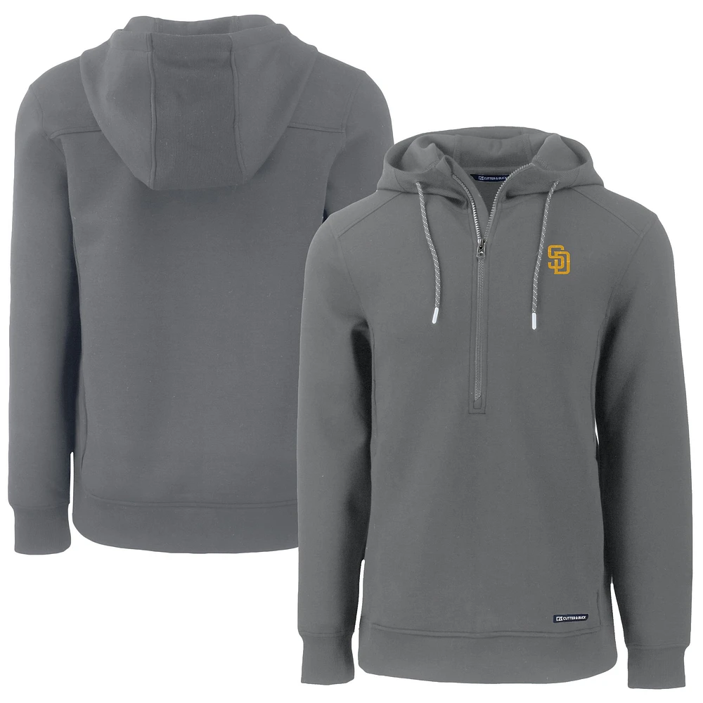 Men's Cutter & Buck Gray San Diego Padres Roam Eco Half-Zip Recycled Pullover Hoodie