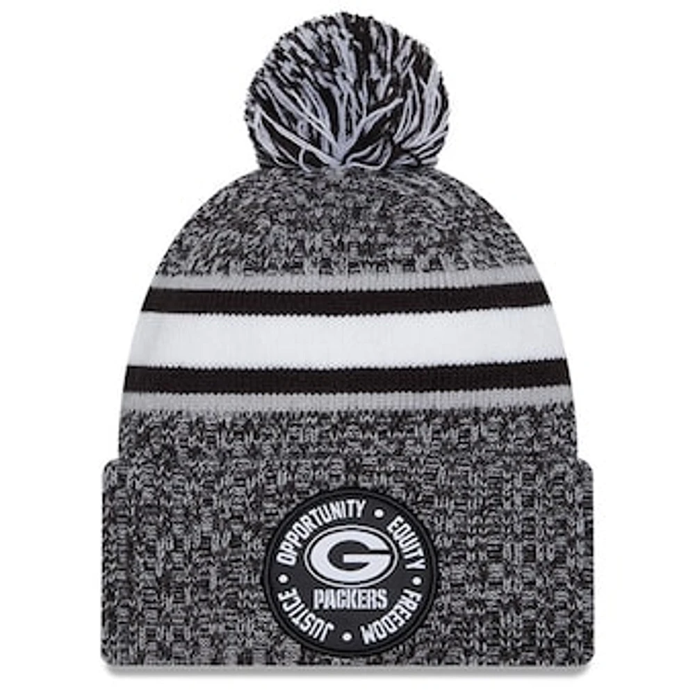 Men's New Era Heather Black Green Bay Packers 2023 Inspire Change Cuffed Knit Hat With Pom