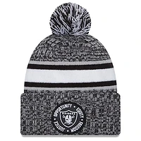 Men's New Era Heather Black Las Vegas Raiders 2023 Inspire Change Cuffed Knit Hat With Pom