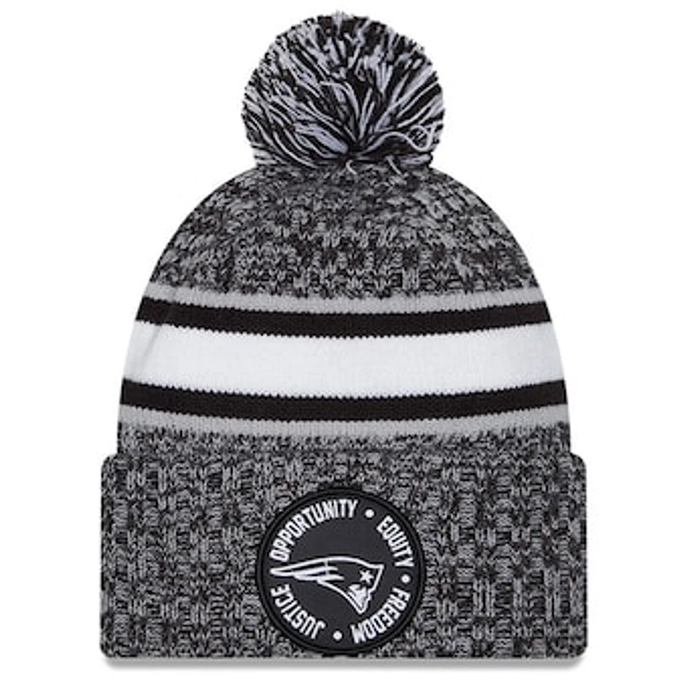 Men's New Era Heather Black New England Patriots 2023 Inspire Change Cuffed Knit Hat With Pom