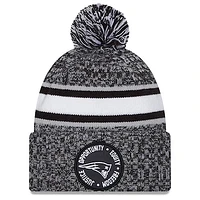 Men's New Era Heather Black New England Patriots 2023 Inspire Change Cuffed Knit Hat With Pom