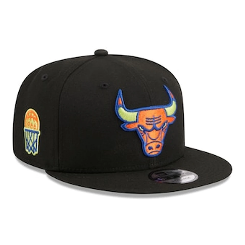 Men's New Era Black Chicago Bulls Neon Pop 9FIFTY Snapback Hat