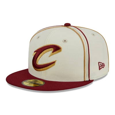 Men's New Era Cream/Wine Cleveland Cavaliers Piping 2-Tone 59FIFTY Fitted Hat