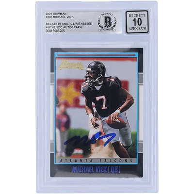 Michael Vick Atlanta Falcons Autographed 2001 Bowman #200 Beckett Fanatics Witnessed Authenticated 10 Rookie Card