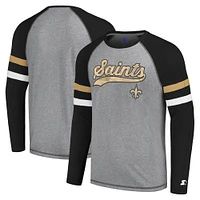 Men's Starter Gray/Black New Orleans Saints Kickoff Raglan Long Sleeve T-Shirt