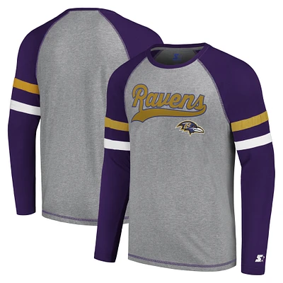 Men's Starter Gray/Purple Baltimore Ravens Kickoff Raglan Long Sleeve T-Shirt