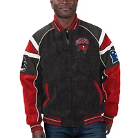 Men's G-III Sports by Carl Banks  Black Tampa Bay Buccaneers Faux Suede Raglan Full-Zip Varsity Jacket