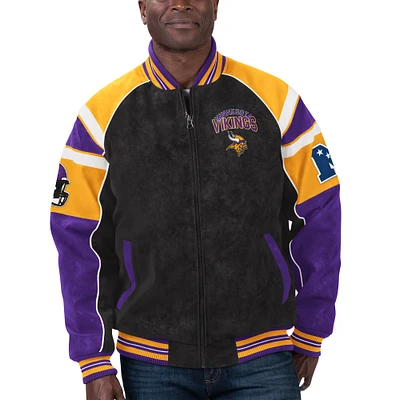 Men's G-III Sports by Carl Banks  Black Minnesota Vikings Faux Suede Raglan Full-Zip Varsity Jacket