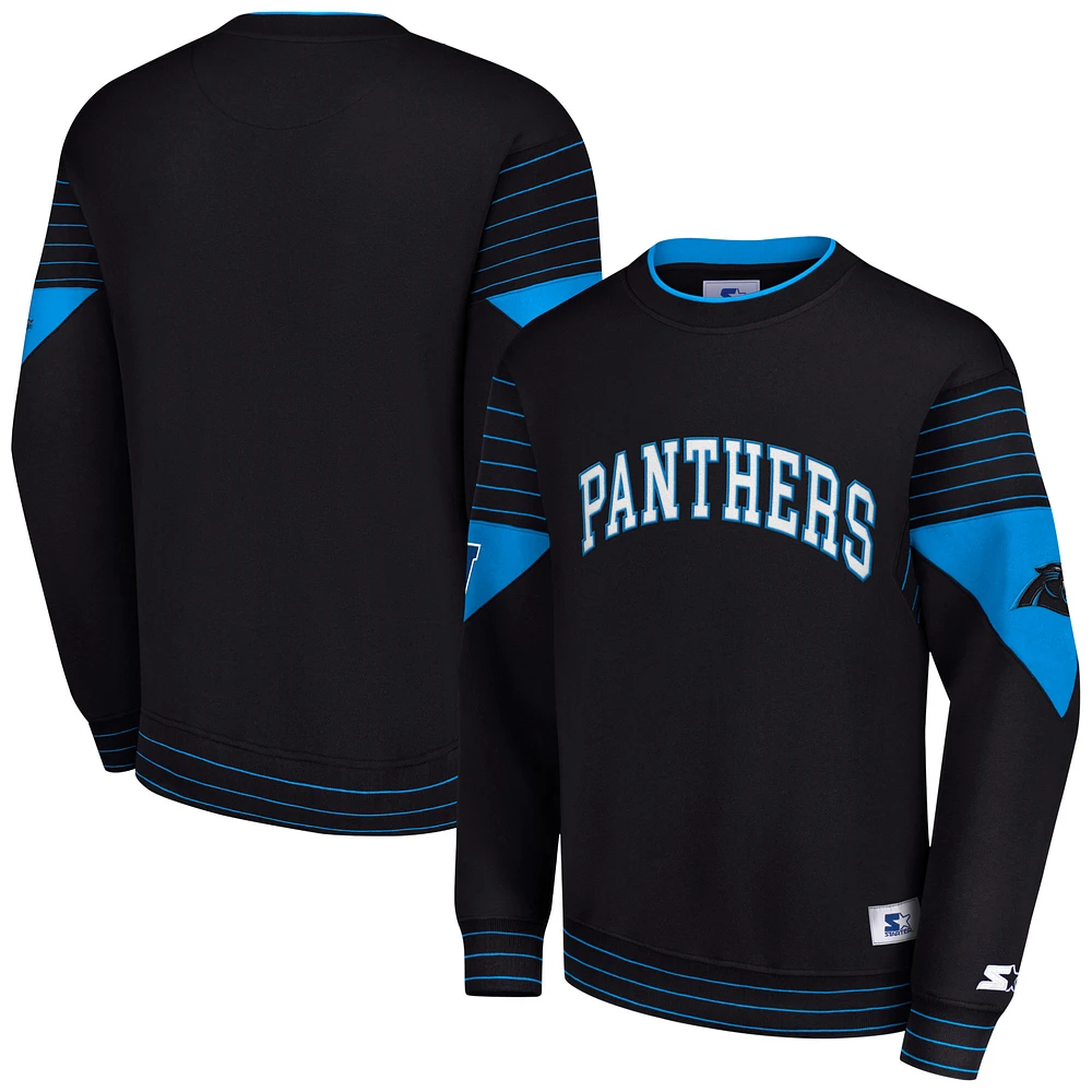 Men's Starter Black Carolina Panthers Face-Off Pullover Sweatshirt