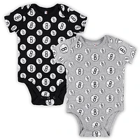 Newborn & Infant Gray Brooklyn Nets Two-Pack Double Up Bodysuit Set