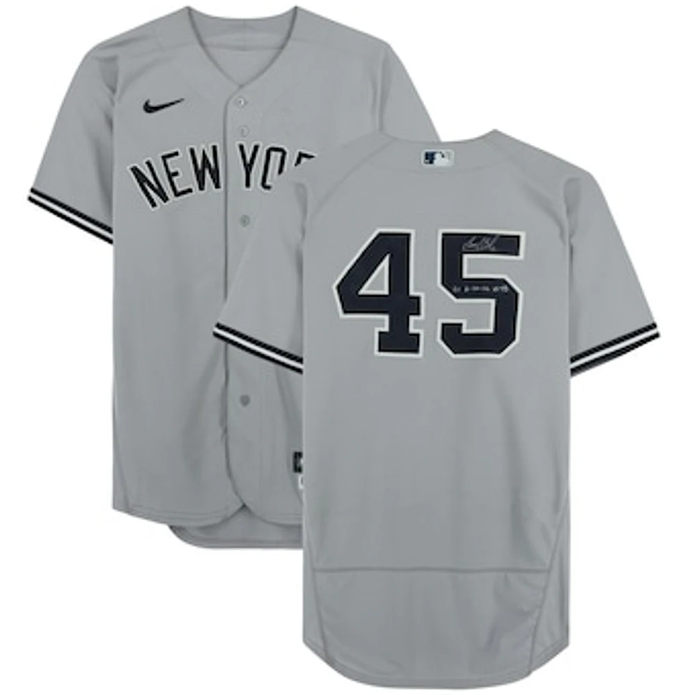 Gerrit Cole New York Yankees Autographed Game-Used #45 Gray Jersey vs. Tampa Bay Rays on June 20, 2022 with "GU 6-20-22 vs TB" Inscription - 7 IP, ER, 12 K, W