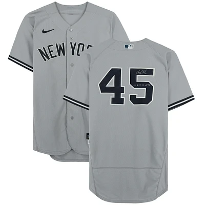 Gerrit Cole New York Yankees Autographed Game-Used #45 Gray Jersey vs. Tampa Bay Rays on June 20, 2022 with "GU 6-20-22 vs TB" Inscription - 7 IP, ER, 12 K, W