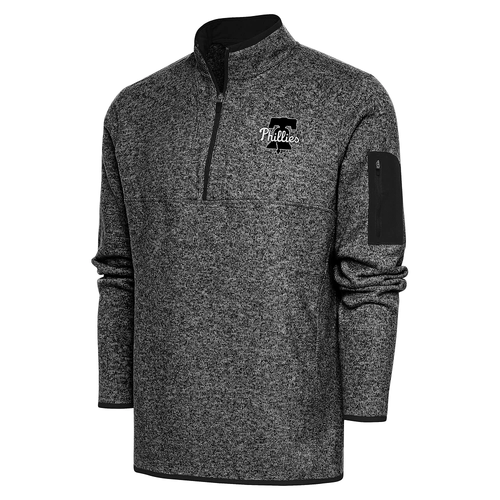Men's Antigua Heather Black Philadelphia Phillies Metallic Fortune Quarter-Zip Pullover Jacket